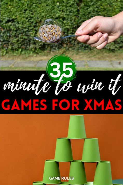 christmas minute to win it games Grinch Minute To Win It Games, Winter Minute To Win It Games For Kids, Fun Games For Adults Funny, Christmas Games For Family Adults, Kid Christmas Games, Christmas Minute To Win It Games, Minute To Win It Games For Kids, Christmas Games For Family Funny, Minute To Win It Games Christmas