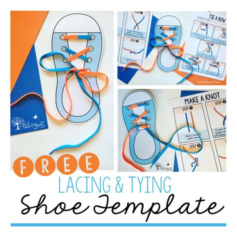 Shoe Tying Tips, Tools, and Resources to help children FREE Shoe Template! Tie Shoes Kids, Tying Shoes For Kids Teaching, Learn To Tie Shoes, Shoe Tying, Tie Your Shoes, Shoe Template, How To Tie Shoes, Self Help Skills, Therapy Resources