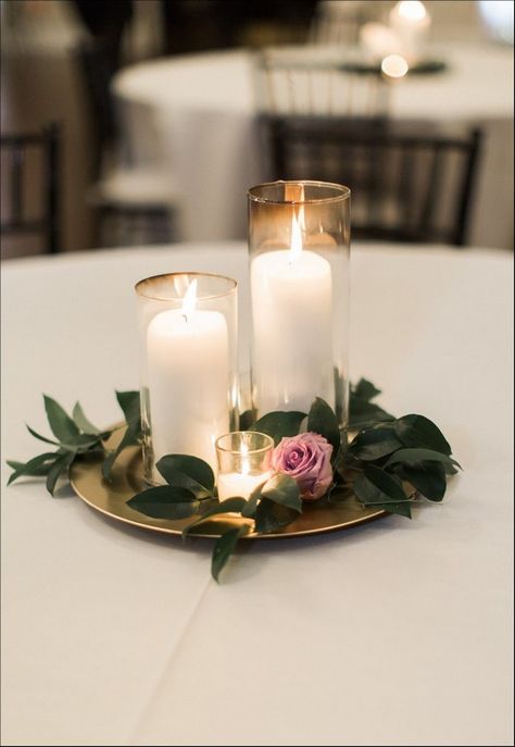 candle wedding centerpiece purple and greenery centerpiece  #weddings #wedding #weddingcolors #weddingideas #greenweddings #weddingcenterpieces Simple Elegant Centerpieces, Purple Wedding Centerpieces, Rehearsal Dinner Decorations, Greenery Centerpiece, Rustic Wedding Decorations, Simple Wedding Centerpieces, Candle Wedding Centerpieces, Kauai Wedding, Tafel Decor