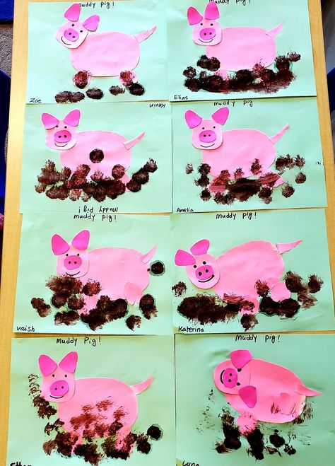 3 Little Pigs Art Preschool, Farm Art And Craft Preschool, Pig In Mud Craft, Pig Preschool Art, Pig Science Preschool, Farm Crafts For Two Year Olds, Pig Activity For Preschool, Farm Art And Craft, Pig Craft Kindergarten