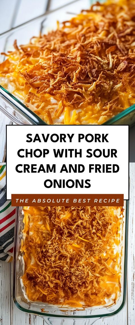 Image for Savory Pork Chop with Sour Cream and Fried Onions Pork Chops Sour Cream Fried Onions, Pork Chops With Sour Cream And Onions, Cabbage And Pork Chops, Leftover Pork Chop Recipes, Sour Cream Pork Chops, Leftover Pork Chops, Sour Cream Dip, Leftover Pork, Juicy Pork Chops