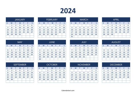 Free Printable Year At A Glance Calendar 2024 - CalendarKart Plan Vacation, Landscape Design Plan, Calendar With Week Numbers, Blue Calendar, Calendars 2024, Yearly Calendar Template, Free Printable Calendar Templates, At A Glance Calendar, Minimalist Calendar