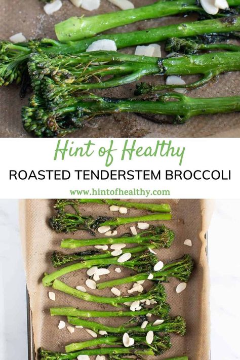 This easy roasted tenderstem broccoli is a simple, but delicious vegetable side dish, perfect to serve with any entree. Tenderstem broccoli, sprouting broccoli, or broccolini, is a type of broccoli that has long, but really tender stems. They are perfect for roasting, and this vegan side dish is made in only 20 minutes. Long Stem Broccoli Recipe, Long Stem Broccoli, Tenderstem Broccoli Recipe, Baby Broccoli, Sprouting Broccoli, Roasted Broccolini, Tenderstem Broccoli, Easy Vegetable Side Dishes, Vegetable Side Dish