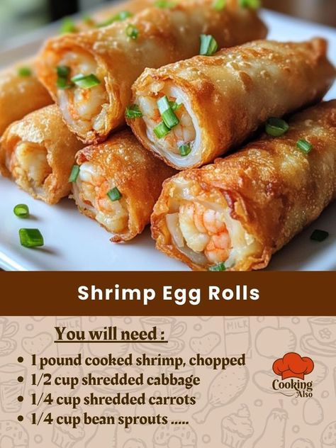 Shrimp Egg Roll Recipes, Shrimp Egg Rolls, Egg Roll Recipe, Cooked Shrimp, Shredded Cabbage, Shredded Carrots, Egg Roll Recipes, Roll Recipes, Egg Roll