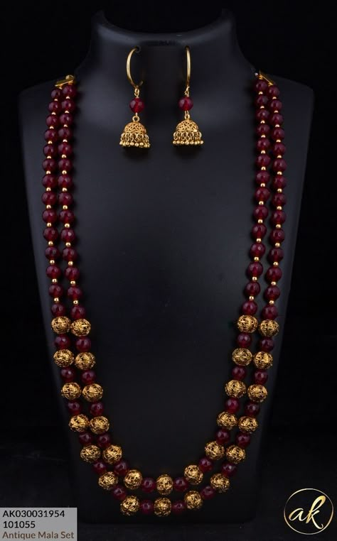 Beads With Gold Jewellery, Rubies Jewelry Necklaces Beads, Beeds Chain Designs, Beads Gold Jewellery, Ruby Jewelry Necklaces Gold, Gold Beads Mala, Ruby Beads Mala, Indian Traditional Jewellery, One Gram Gold Jewellery