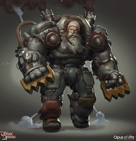 ArtStation - Grimlords Games - Village Attack Concept art dump, Bjorn Hurri Artificer Armorer Guardian, Dnd Armorer Artificer, Dnd Artificer Character Design, Armorer Artificer, Steampunk Knight, Dnd Artificer, Steampunk Characters, Steampunk Artwork, Arte Robot