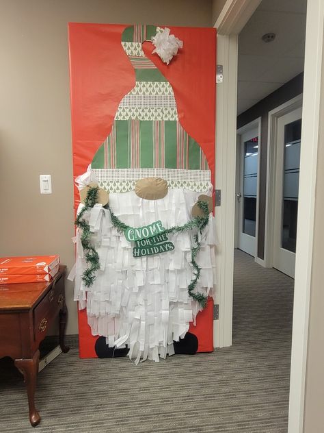 Office Of Misfits Door Decorations, Easy School Door Decorations, Christmas Decor Door Ideas School, Work Christmas Door Decorating Contest, Office Decorating Contest Christmas, Medical Door Decorating Contest, Office Christmas Door Decor, Christmas Gnome Door Decoration, Gnome Christmas Door Decoration