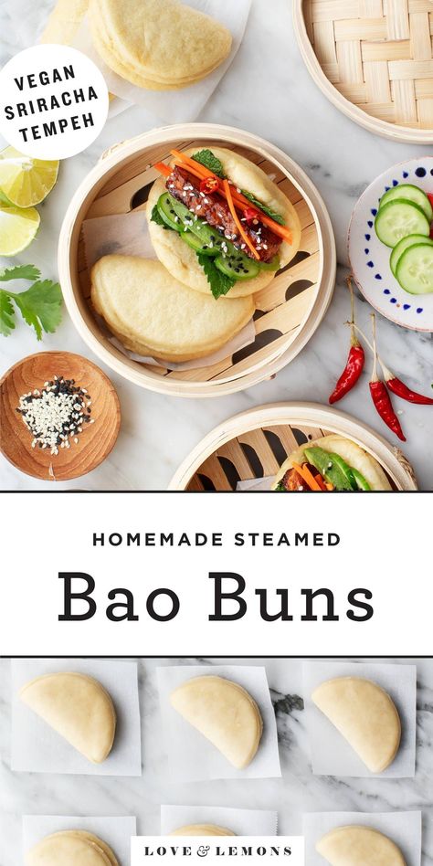 Bao Buns Recipe, Steamed Bao Buns, Resep Vegan, Steamed Bao, Buns Recipe, Bao Buns, Bun Recipe, Steamed Buns, Vegan Appetizers