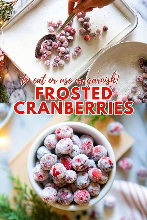 Add a touch of sparkle to your holiday treats with these easy edible sugared cranberries. They’re sweet, tart, and beautifully coated in a crunchy sugar layer, making them the perfect festive garnish for cocktails, desserts, or cheese boards. With just a few simple ingredients, these cranberries are quick to make and add a burst of flavor and color to any holiday spread. Enjoy them as a snack or a stunning decoration to elevate your holiday table. Sugared Cranberries Garnish, Viral Cranberries, Powdered Sugar Cranberries, Sugar Coated Cranberries, Garnish For Cocktails, Frosted Cranberries, Cranberry Ginger Ale, Frosted Cranberry, Sugared Cranberries