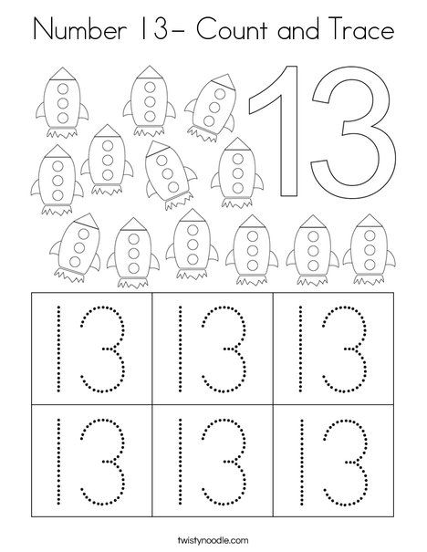 Number 13- Count and Trace Coloring Page - Twisty Noodle Number 13 Preschool Activities, Number 13 Tracing Worksheet, Number 11 Tracing Worksheet, Number 12 Tracing Worksheets, Number 13 Crafts Preschool, 13 Worksheets Preschool, Number 13 Worksheets For Preschool, Number 13 Activities, Number 13 Worksheet For Preschool