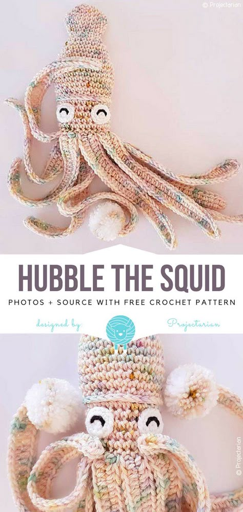 Squid Pattern Crochet, Crochet Giant Squid, Crochet Tentacles Free Pattern, Crochet Ocean Animals Free Pattern, Crochet Cuttlefish, Squid Crochet Pattern Free, Crochet Squid Pattern Free, Crochet Squid, Crochet Baby Blanket Beginner