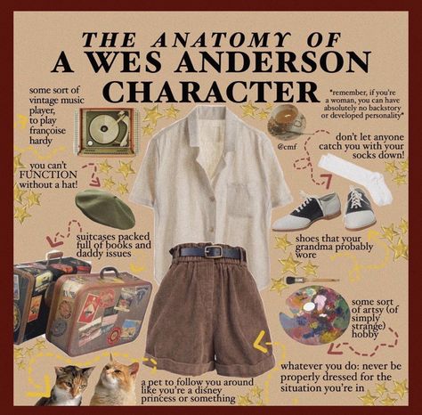 Wes Anderson Decor, Wes Anderson Characters, Journal Clothes, Wes Anderson Aesthetic, Wes Anderson Style, Dark Academia Outfits, Wes Anderson Movies, Wes Anderson Films, Academia Outfits