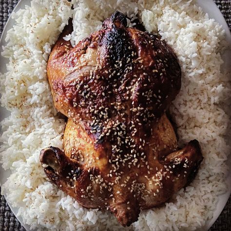 Korean Rotisserie Chicken, Korean Whole Chicken, Korean Roast Chicken, Asian Whole Chicken Recipes, Asian Roasted Chicken, Whole Roasted Chicken Recipes, Whole Chicken Marinade, Baked Whole Chicken Recipes, Asian Cusine