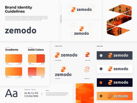 Zemodo - Brand Identity on Behance Logo Design Presentation, Logo Guidelines, Brand Guidelines Design, Tesla 3, Create Logo Design, Brand Identity Guidelines, Brand Guidelines Template, Logo Presentation, Find Logo