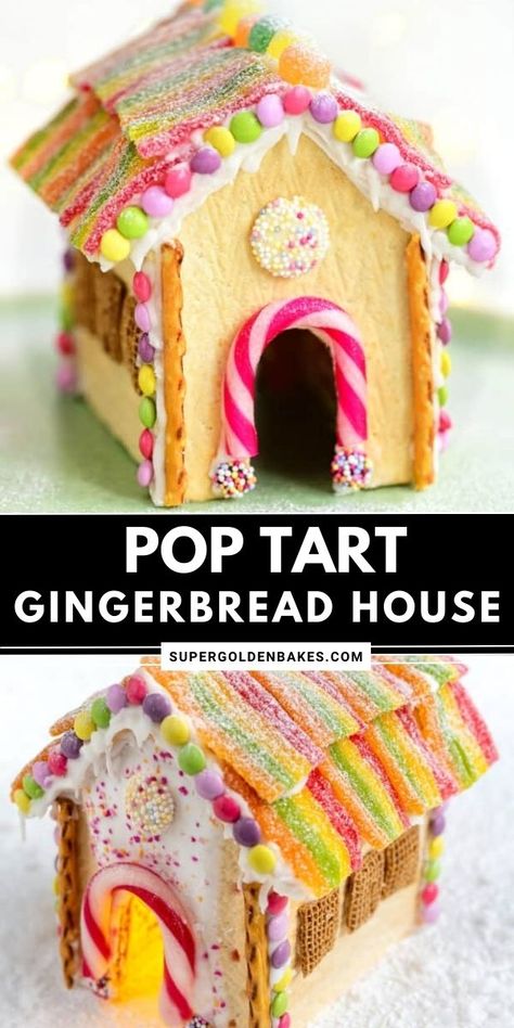 Poptart Gingerbread House, Poptart Gingerbread Houses, Pop Tart Gingerbread House, Graham Cracker Gingerbread House, Easy Gingerbread House, Homemade Gingerbread House, Cracker House, Gingerbread House Ideas, Gingerbread Party