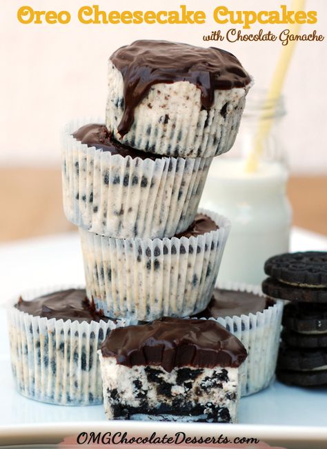 Cheesecake Cupcakes (Oreo) With Chocolate Ganache - Chocolate Dessert Recipes - OMG Chocolate Desserts Oreo Cheesecake Cupcakes, Cupcakes Homemade, Tasty Cookies, Cupcakes With Chocolate, Delicious Sweets, Oreo Cupcakes, Torte Cupcake, Cheesecake Cupcakes, Baking Pastry