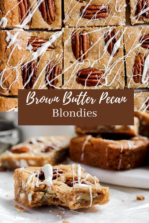 Pecan Pie Blondies, Reeses Blondies, Maple Pecan Blondies Recipe, Brown Butter Pecan Blondies, Bourbon Pecan Blondies, Brown Butter Maple Blondies, Cinnamon Bars, Pecan Desserts Recipes, Pecan Desserts