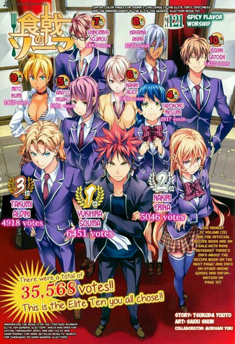 Who's your Elite Ten? Anime Magazine Cover, Yukihira Soma, Alice Nakiri, Shokugeki No Soma Anime, Anime Magazine, Anime Prints, Animes Emo, Anime Wall Prints !!, Shokugeki No Soma