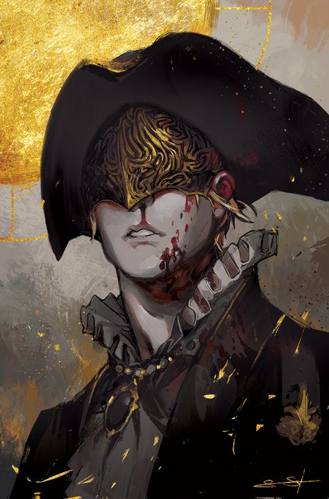 Mask Personality Art, Eyes Mask Drawing, Fantasy Hats Male, Mask That Covers Eyes, Golden Mask Fantasy Art, Masked Oc Male, Cool Masks Dark, Eye Covering Mask, Drow Pirate