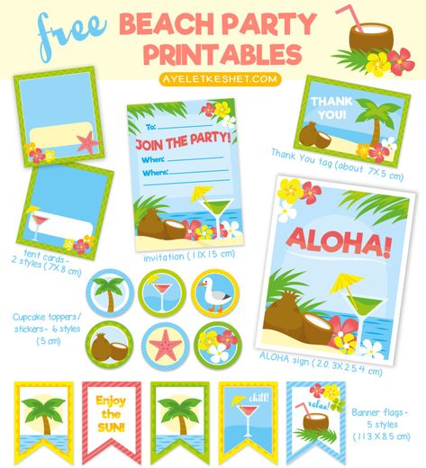 free summer printables - beach party kit Colorful Pool Party, Printable Flags, Tropical Event, Beach Theme Classroom, Beach Theme Party, Luau Party Ideas, Luau Party Decorations, Surf Party, Fiesta Tropical