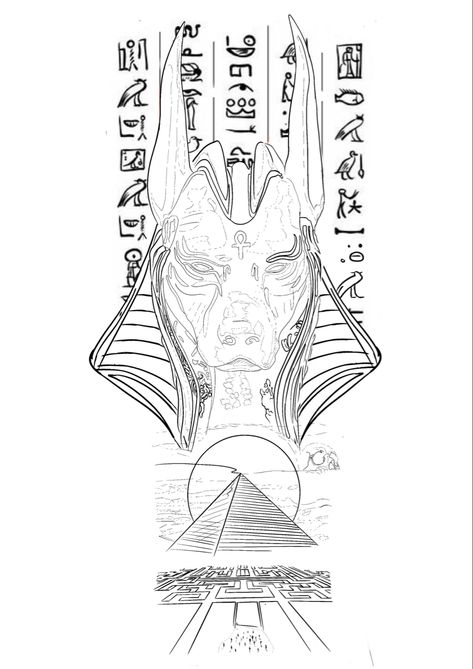 Egyptian Line Tattoo, Anubis Tattoo Stencil, Outline Tattoo Design, Anubis Tattoo Design, Luis Tattoo, Egyptian Inspired Fashion, Let It Go Tattoo, Viking Drawings, Egypt Tattoo Design