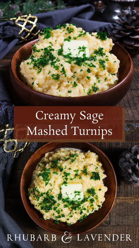 Creamy mashed turnips infused with a garlic and sage cream are inspired by the Dwarves of J.R.R. Tolkien's The Lord of the Rings. This hearty root vegetable side dish is a delicious substitute for potatoes and pairs well with a comforting stew. Perfect for a fall or winter dinner or a Lord of the Rings party! Turnip Recipes Indian, Mashed Turnip, Substitute For Potatoes, Lord Of The Rings Party, Mashed Turnips, Tavern Food, Turnip Recipes, The Dwarves, Vegetable Side Dish