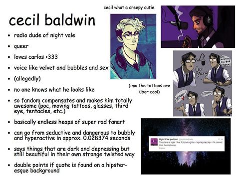 Cecil Palmer Fanart, Cecil Baldwin, Cecil Palmer, Night Vale Presents, Glow Cloud, The Moon Is Beautiful, Welcome To Night Vale, Audio Drama, Night Vale