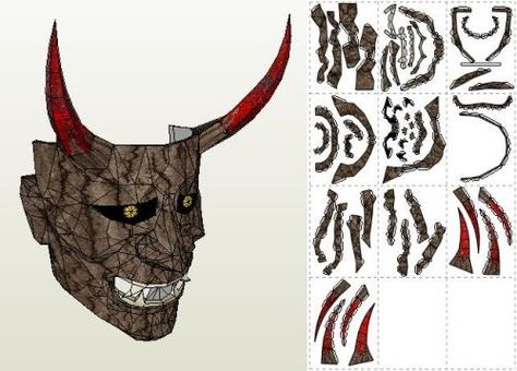 Hannya Theatrical Mask Paper Model - by Gankutsu-O-Taku - Máscara Japonesa Two Examples of the Real Thing The Hannya mask is a mask used in Japanese Noh theater, representing a jealous female demon or serpent. Oni Mask Template, Theatrical Mask, Japanese Hannya Mask, Papercraft Mask, Female Demon, Noh Theatre, Mask Paper, Hannya Mask, Simple Tattoos For Guys