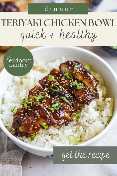 Teriyaki Chicken Thighs, Homemade Glaze, Teriyaki Chicken Bowl, Chicken Teriyaki Recipe, Homemade Teriyaki Sauce, Chicken Bowl, Japanese Rice, Sauce For Chicken, Asian Inspired Recipes