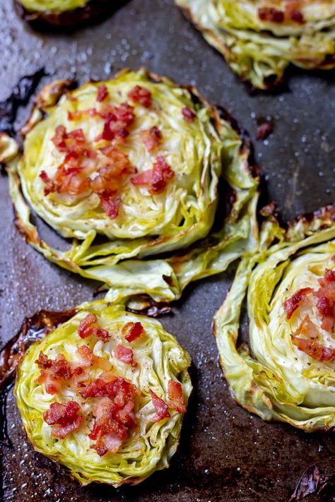 baked cabbage steaks on baking sheet Cabbage Wedges With Bacon, Keto Cabbage Steaks In Oven, Oven Baked Cabbage Steaks, Roasted Cabbage Recipes Ovens, Roasted Cabbage Steaks Oven, Fried Cabbage Steaks, Roast Cabbage In Oven, Cabbage Steaks In Oven, Cabbage Steaks With Bacon