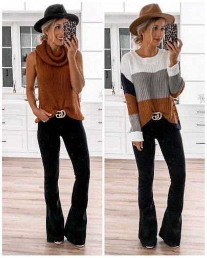 Flare Jeans And Hat Outfit, Outfits With Black Flare Jeans, Black Flare Jeans Outfit Fall, Black Flair Jeans Outfits, Black Flare Jeans Outfit, Flared Jeans Outfit Fall, Flare Outfits, Flair Jeans Outfit, Laura Beverlin