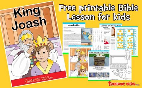 Come learn about King Joash, who became king of Israel at a young age and helped rebuild the temple. We have free printable lesson packs that include guides, Bible stories, worksheets, games, coloring pages, crafts and more! Peter Bible, Jesus Childhood, Bible Lesson For Kids, Rebuilding The Temple, Trueway Kids, Preschool Bible Lessons, Bible Worksheets, Oldest Bible, New Testament Bible