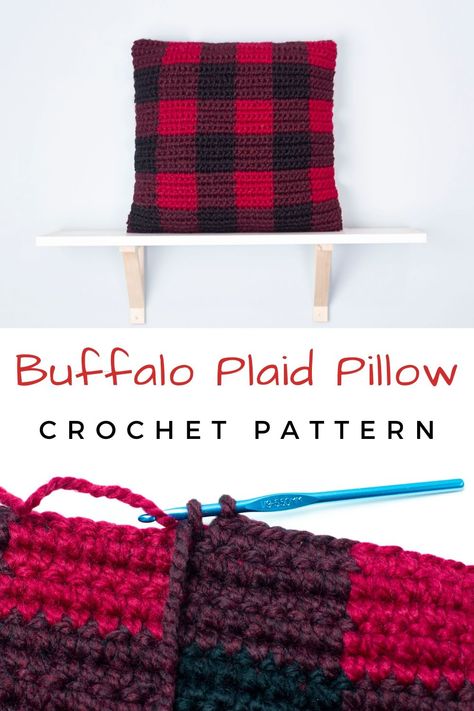 Buffalo Plaid Crochet, Cabin Crochet, Check Crochet, Plaid Knitting, Gingham Crochet, Cute Buffalo, Fun Pillows, Crochet Pillow Patterns Free, Buffalo Plaid Pillows