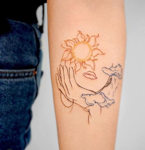 Tattoo Sonne, Fine Line Tattoo, Sun Tattoos, Line Tattoo, Cute Tattoos For Women, Classy Tattoos, Discreet Tattoos, Subtle Tattoos, Hand Tattoo