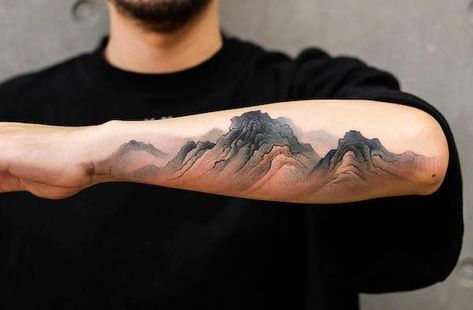 Law Tattoo, Are Tattoos, Mountain Tattoos, Mountain Tattoo Design, Country Tattoos, On Tattoo, Tattoo Culture, Inner Arm Tattoo, Men Tattoos