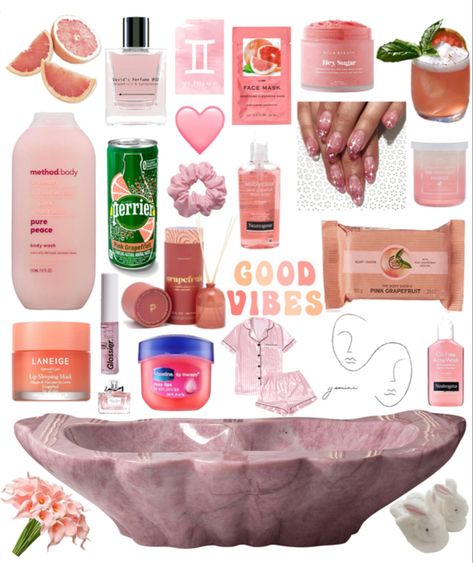 Grapefruit. Vaseline. Neutrogena. Bathtub. Slippers. Pajamas. Method. Soap. Clean. Self Care. Self Care Party Ideas, Self Care Baskets, Pink Self Care, Self Care Gift Basket, Self Care Basket, Pink Gift Basket, Self Care Night, Moms Weekend, Self Care Kit