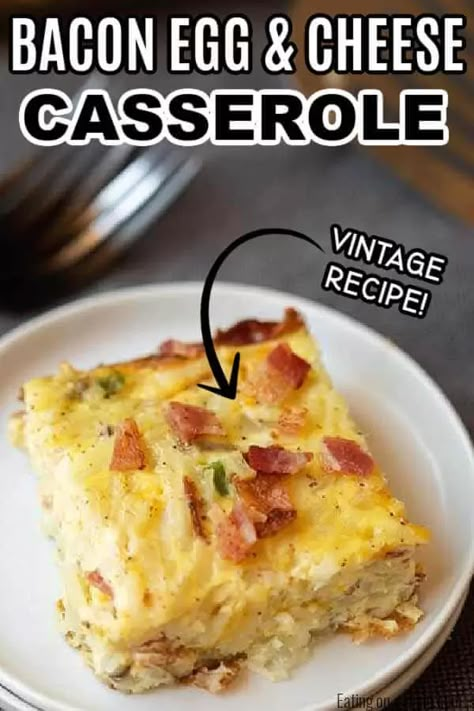 I'm always looking for easy breakfast ideas and this bacon egg and cheese casserole is just that! This simple casserole is tasty and frugal. Bacon Egg And Cheese Casserole, Egg And Cheese Casserole, Cheesy Breakfast Casserole, Overnight French Toast Recipe, Breakfast Bakes, Easy Breakfast Casserole Recipes, Tater Tot Breakfast Casserole, Bacon Casserole, Breakfast Casserole Bacon