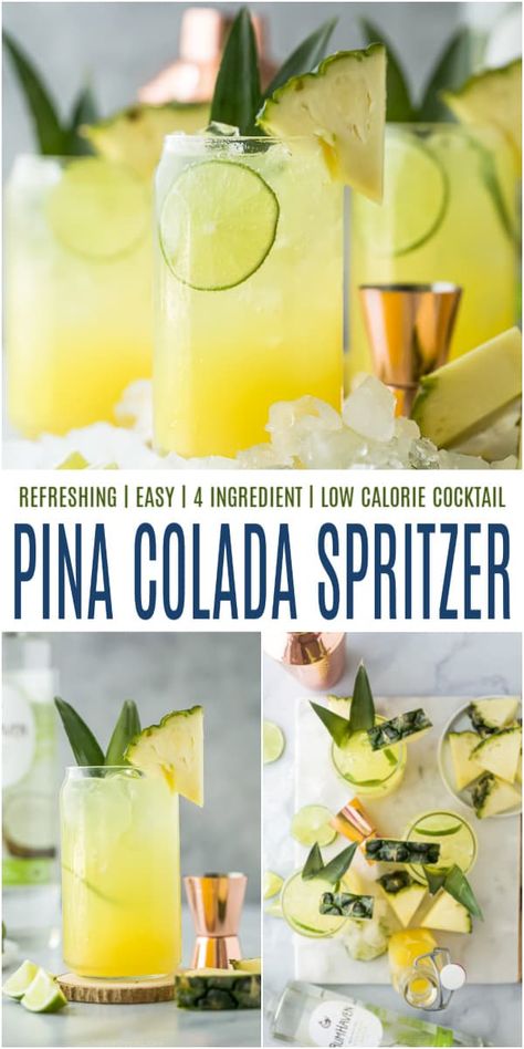 Lime Sparkling Water Cocktails, Pina Colada Spritzer, Easy Pina Colada Recipe, Pineapple Cocktail Recipes, Sparkling Water Cocktail, Speciality Drinks, Healthy Pina Colada, Homemade Staples, Fun Beverages