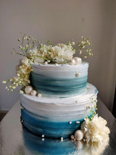 How This Bride Planned & Budgeted Her Lovely Intimate Roka At Home Baat Pakki Cake Ideas, Engagement Cake Blue, Roka Cake Designs, Anniversary Cakes Ideas, Love Anniversary Cake, Blue Wedding Cake Ideas, Engagement Cake Images, Wedding Cake Designs Blue, Engagement Cake Designs