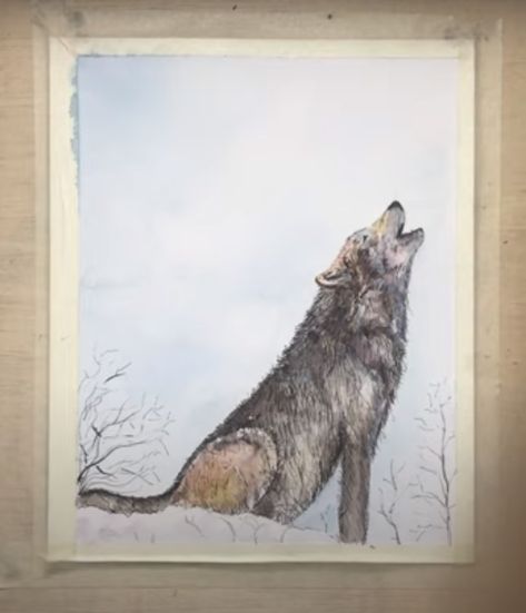 Wolf Painting Tutorial, Moon Painting Easy, Watercolor Wolf Painting, Draw A Wolf, Art Tutorials Step By Step, Full Moon Painting, Acrylic Painting Step By Step, Watercolor Art For Beginners, Learn Acrylic Painting