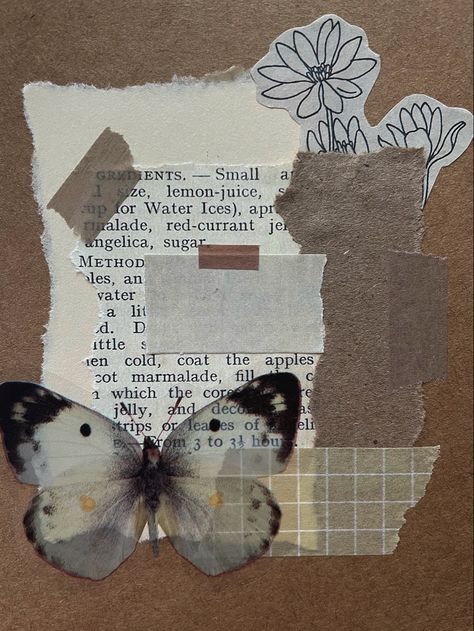 Scrapbook Ideas Brown Paper, Journal Brown Aesthetic, Collage Book Ideas, Junk Journal Cover Ideas, Butterfly Journal, Nature Scrapbook, Mini Art Journal, Handmade Journals Diy, Bullet Journal Paper