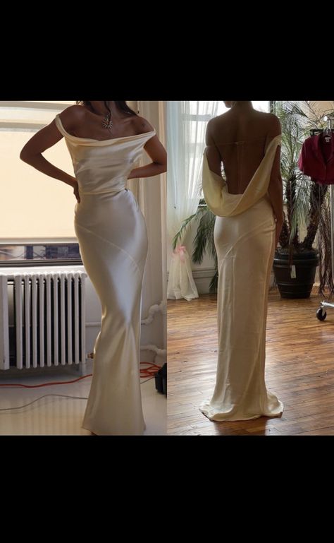 Backless Wedding Dress Aesthetic, Long Silk Dress Aesthetic, 1999 Vivienne Westwood Silk Dress, Backless Dress Silk, Backless Silk Wedding Dress, Old Hollywood Glamour Dresses Prom, European Prom Dress, Creme Prom Dress, Reception Dress Silk