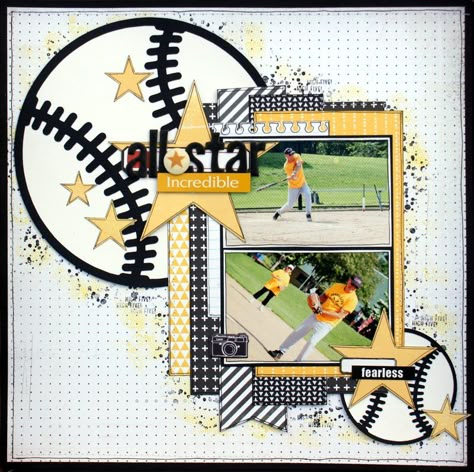 Scrapbook Layouts Baby Girl, Baseball Scrapbook, Scrapbooking Sports, Boy Scrapbook Layouts, Scrapbook Design Layout, Scrapbooking Layouts Baby, Scrapbook Boys, Love Scrapbook, Baby Boy Scrapbook