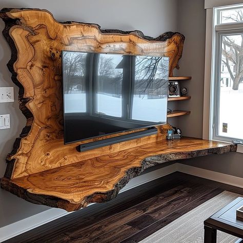 Unique Tv Stand Ideas, Live Edge Tv Stand, Rustic Furniture Design, Live Edge Furniture, Organic Lines, Live Edge Wood, Diy Wood Projects Furniture, Diy Furniture Table, Decoration Inspiration