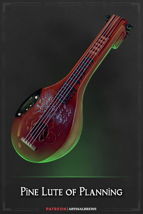 Get dozens of items, high res item art, and multiple usable formats on our Patreon. #dnd #homebrew #dndhomebrew #magicitem #fantasyitem #dndmagicitem #dungeondanddragons #abyssalbrews #5e #dnd5e #dndmovie #bard #lute #instrument #music #plan #musical Bard Lute, Bard Instruments, Lute Instrument, Dnd 5, Dnd Bard, Dnd Homebrew, Instrument Music, Instruments Art, Dungeon Master's Guide