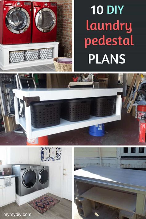 diy laundry pedestals Laundry Riser, Diy Laundry Pedestal, Laundry Room Pedestal, Drawer Diy, Washer And Dryer Pedestal, Diy Pedestal, Laundry Box, Dryer Stand, Room Storage Diy