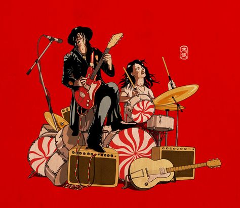 White Stripes ¡¡ White Stripes Band, Guitarist Art, Slideshow Music, Meg White, Seven Nation Army, Illustration Children, Music Illustration, Striped Art, Music Album Covers