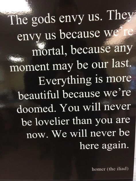 The gods envy us (Homer) [576x768] via QuotesPorn on March 20 2018 at 12:20PM The Gods Envy Us Quote, The Gods Envy Us Tattoo, Quotes About Envy, Gods Envy Us, Homer Quotes, Demonic Quotes, Oc Things, Impending Doom, Madeline Miller