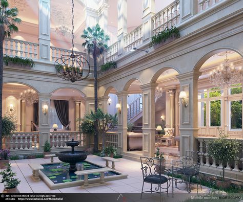 In The Heart Of The Maison Indoor Courtyard, Luxury Mansions Interior, Dream Mansion, Luxury Living Room Design, Mansion Interior, Mansions Luxury, Luxury Homes Dream Houses, Behance Project, Villa Design