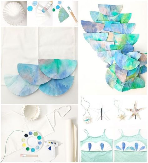 DIY MERMAID COSTUME MADE WITH COFFEE FILTERS Diy Mermaid Costume For Women, Water Costume, Mermaid Diy Crafts, Mermaid Costume Kids, Under The Sea Costumes, Elsa Halloween, Elsa Halloween Costume, Costume Carnevale, Robot Project